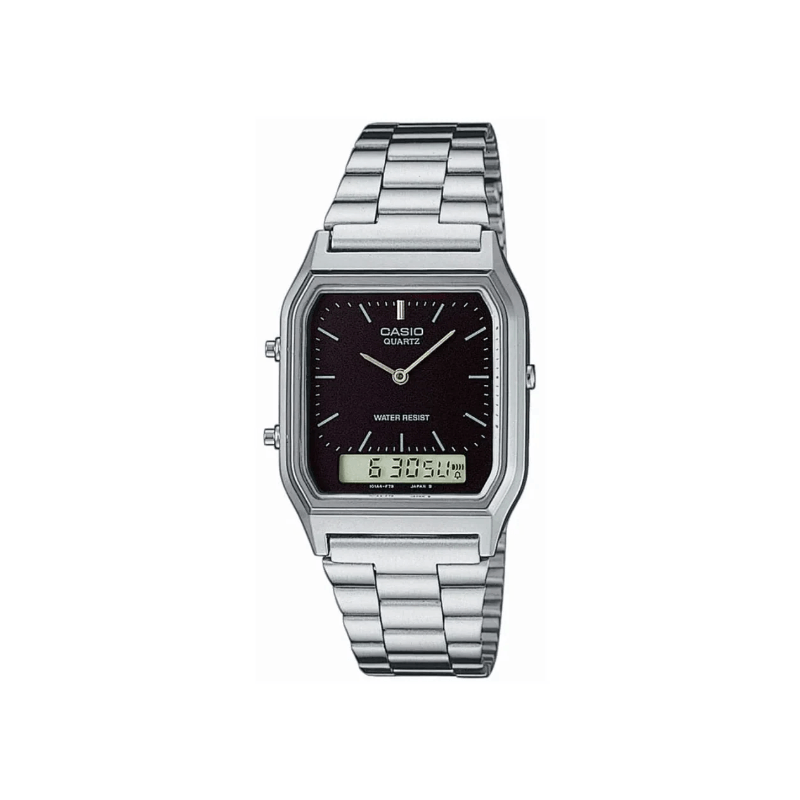 Casio Vintage AQ-230A-1DMQ Dual Time Stainless Steel Men’s Watch