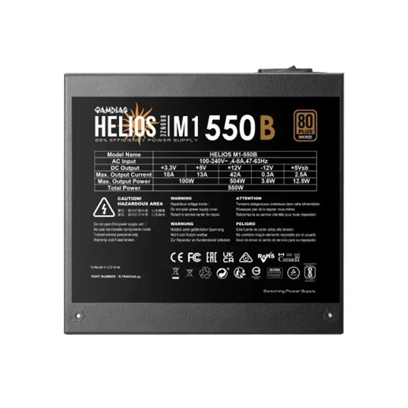 GAMDIAS HELIOS M1-550B 80 Plus Bronze Non-Modular Power Supply