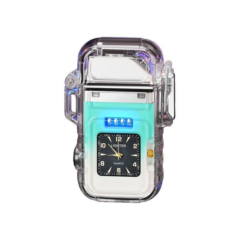Transparent Colorful LED Arc Lighter with Flash Light & Clock