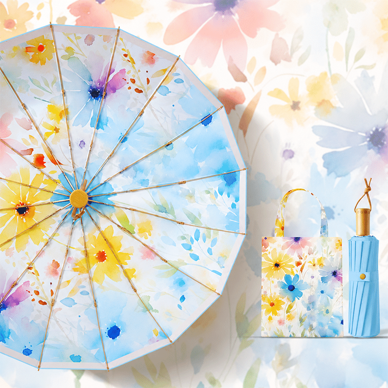 Color Bloom 16-Rib Sun & Rain Umbrella