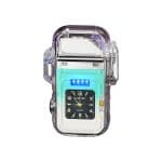 Transparent Colorful LED Arc Lighter with Flash Light & Clock